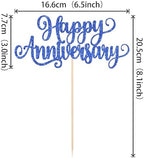 1 PCS Happy Anniversary Cake Topper Glitter Happy Anniversary Decorations Wedding Anniversary Cake Pick Decoration for Baby Shower Birthday Wedding Anniversary Party Cake Decoration Supplies Dark Blue