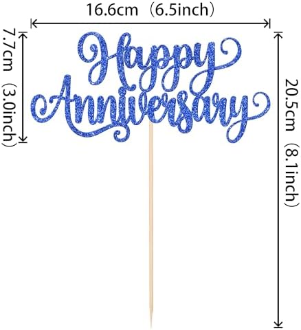 1 PCS Happy Anniversary Cake Topper Glitter Happy Anniversary Decorations Wedding Anniversary Cake Pick Decoration for Baby Shower Birthday Wedding Anniversary Party Cake Decoration Supplies Dark Blue
