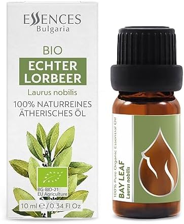 Essences Bulgaria Organic Bay Leaf Essential Oil 1/3 Fl Oz | 10ml | Laurus nobilis | 100% Pure and Natural | Undiluted | Therapeutic Grade | Family Owned Farm | Steam-Distilled | Non-GMO | Vegan