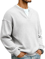 Men Waffle Sweatshirt Casual Long Sleeve Polo Shirts Loose Lightweight Pullover Tops Sweaters Fashion Fall Clothes