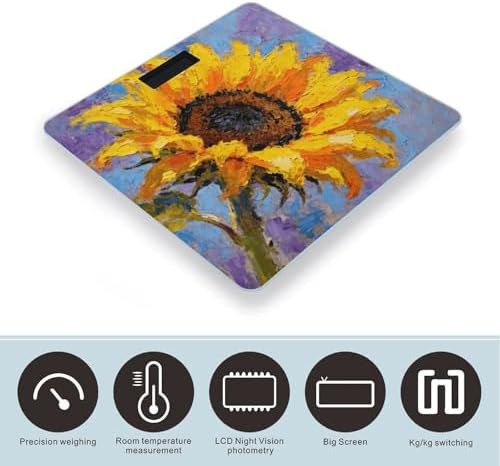 Yellow Sunflower Body Weight Scale Accurate Stable Digital Bathroom Scale Safe Anti-Slip Home Scale with LCD Display, Anti-Slip Base & Safe Rounded Edge Design for Home Use