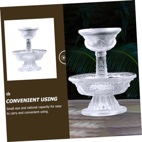 SHOWERORO Buddhist Offering Cup Set of 2 Decorative Crystal Glass Footed Bowl Multi-Use Cup for Home for Rituals and Ceremonies