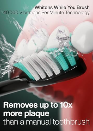 Aquasonic Black Series Ultra Whitening Toothbrush – ADA Accepted Electric Toothbrush- 8 Brush Heads & Travel Case – 40,000 VPM Electric Motor & Wireless Charging - 4 Modes w Smart Timer