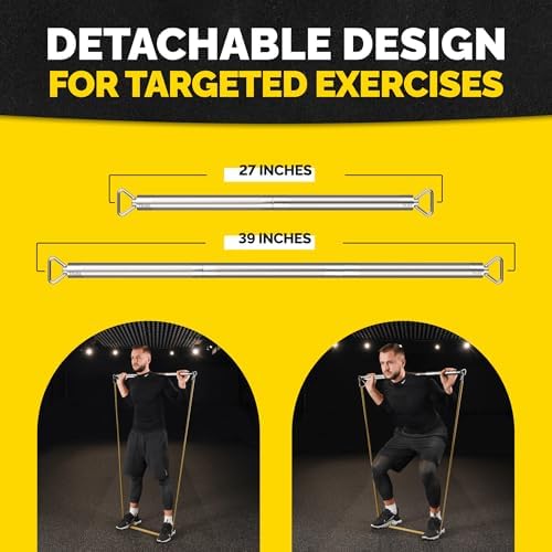 Tribe Lifting Resistance Band Bar - Heavy Duty Steel Bar for Resistance Bands - Resistance Bands Bar 3-Section Adjustable 39 to 27 Inch - Ball Bearing Swivel - Portable Home Gym Workout