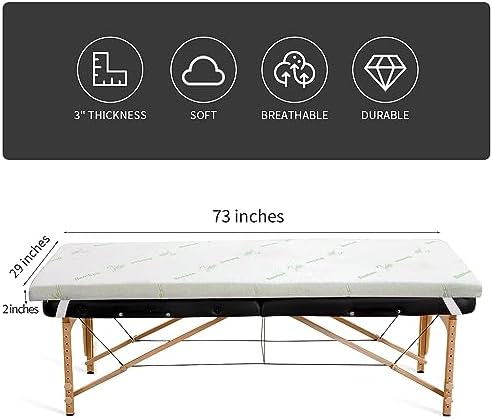 HOMBYS Memory Foam Massage Bed Mattress Topper with Cooling Rayon Derived from Bamboo Cover, Lash Bed Table Mattress Topper with Elastic Bands, Cushion Only, White, 73" x 29"