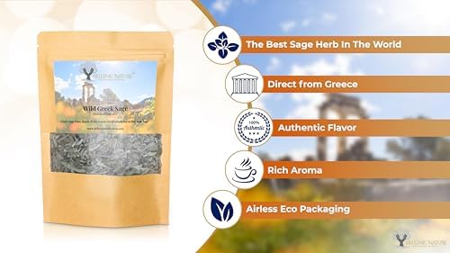 Wild Greek SAGE Dried Premium Quality - Handpicked and Air-Dried (salvia officinalis) 40g (1.41oz) in DoyPack with ZipLock for Awesome Freshness and Aroma - Mediterranean Seasoning
