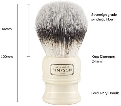 Alexander Simpsons Trafalgar 2 Shaving Brush - T2 Synthetic High Density Fibre Faux Handle Ivory - Simpson Shaving Brushes - Wet Shave Deluxe Thick & Luxurious Lather Dense Extra Soft Bristles