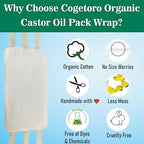 Castor Oil Pack Wrap Organic Cotton for Liver Detox, Stomach, Belly, Reusable Castor Oil Compress and Pack Kit with with Six Adjustable Straps