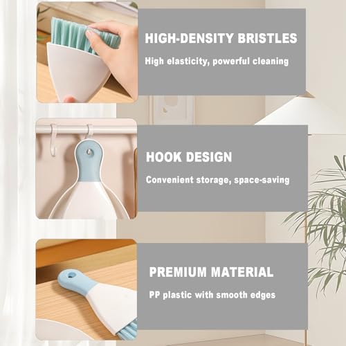 Mini Broom with Dustpan Combo Set Small Dust pan and Brush Set Quick Cleanup Tools for Kitchen Table Keyboards Pets Nest Sofa (Blue)