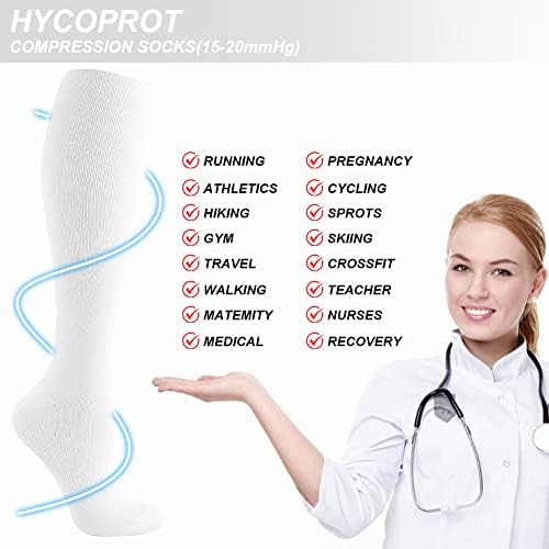 HYCOPROT Compression Socks for Women & Men Circulation (3 Pairs) 15-20 mmHg for Athletics Running Nurses Pregnancy Travel