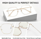 Oversized Square Reading Glasses Women, Large Blue Light Blocking Readers, Fashion Metal Anti Eyestrain Eyeglasses