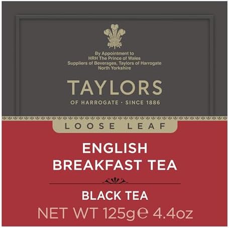 Taylors of Harrogate English Breakfast, Black Tea, Loose Leaf, 4.41 Ounce Carton (Pack of 1), Rich, Bright & Malty, Caffeinated, Premium Whole Leaf Tea