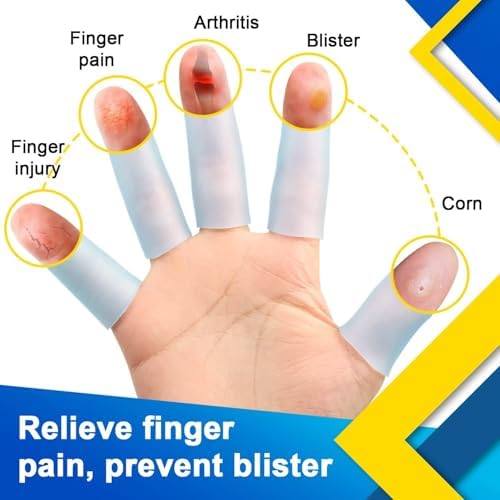 Sumifun Gel Finger Protector, 10 Pcs Silicone Finger Sleeves for Corns, Fingernails Loss, Friction Pain Relief, Blue