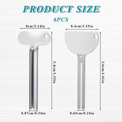 Dimeho Toothpaste Squeezer, 6 Pcs Metal Tube Squeezer Keys Tube Roller Stainless Steel Toothpaste Tube Squeezers Dispenser Tube Wringer Key for Toothpaste Cosmetic Hair Dye Paint Squeezer (A + B)