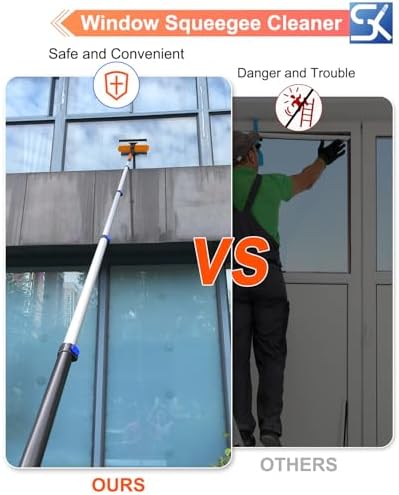 26FT Reach Window Squeegee for Window Cleaning Kit with 5-20 Foot Telescoping Extension Pole, 2 in 1 Window Squeegee, Cobweb Duster, Dust Kit Window Washing Kit for Car, Shower Glass Door