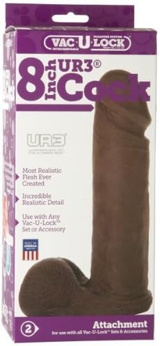 Doc Johnson Vac-U-Lock - The Realistic Cock - ULTRASKYN - 8 Inch - F-Machine and Vac-U-Lock Harness Compatible Dildo - Chocolate