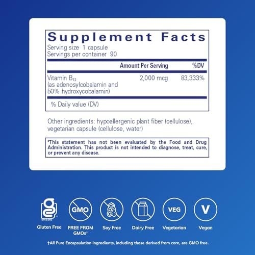 Pure Encapsulations Adenosyl/Hydroxy B12 90's - High-Potency B Vitamin - for Energy Metabolism & Neurological Support* - Brain Support Supplement* - Vegan & Gluten Free - 90 Capsules