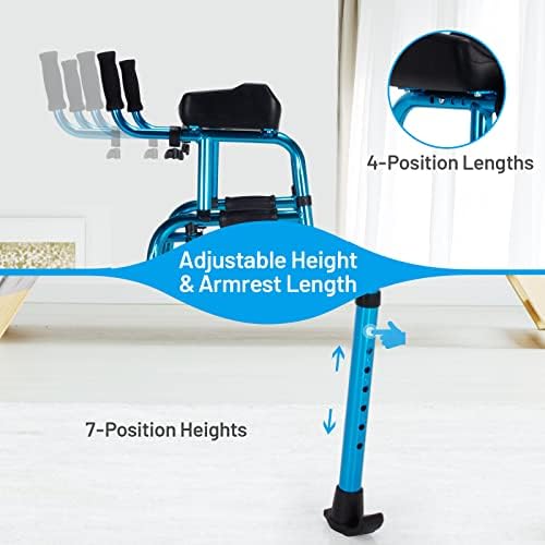 GYMAX Walkers for Seniors, Folding Upright Standard Walkers 440lbs with 5'' Wheels & Removable Padded Armrests, Lightweight Adjustable Rolling Walker for Elderly, Limited Mobility (Navy)