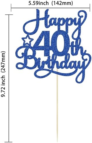 1 Pack Happy 40th Birthday Cake Topper Blue Glitter 40 & Fabulous Cheers to 40 Years Old 40th Birthday Cake Pick for Celebrating 40th Birthday Anniversary Party Cake Decorations Supplies