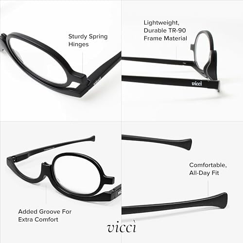 VICCI Makeup Reading Glasses | Flip-Up Cosmetic Readers for Women | Reversible Magnifying Eyeglasses for Undereye Application