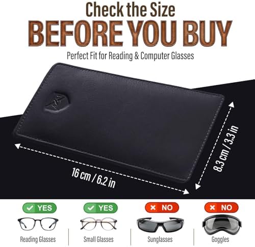 ALLEN & MATE 100% Leather Slim Glasses Case for Reading and Computer Glasses for Men & Women