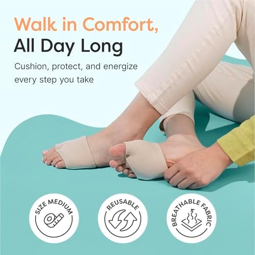 ZenToes Metatarsal Pads for Men and Women - Ball of Foot Pain Relief Cushions for Sesamoiditis, Metatarsalgia, Morton's Neuroma - 2 Pairs Fabric Sleeves with Gel Inserts (Medium, Beige)