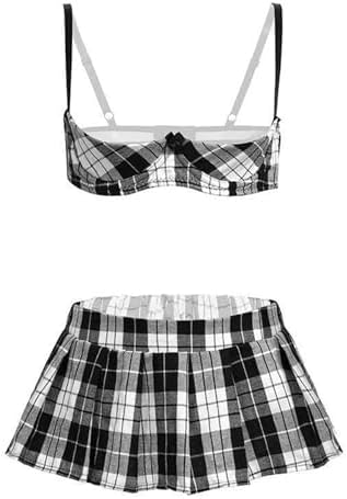 Sexy Babydoll Lingerie Set for Women - Push Up Half Cup School Girl Cosplay Costume for Role Play Party