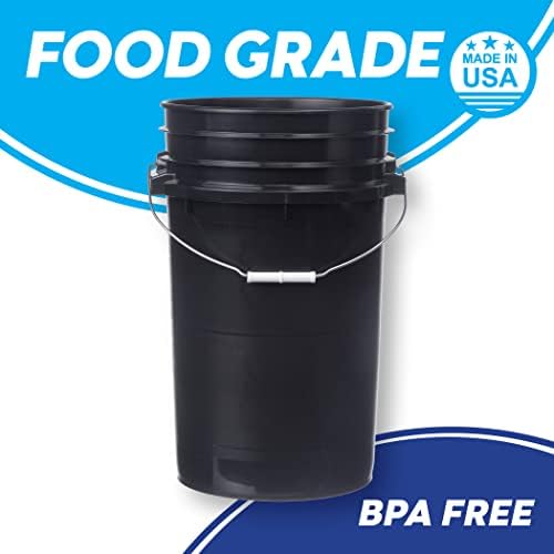 Hudson Exchange Premium 7 Gallon Bucket, HDPE (1 Pack - Flat Lid Included, Black)