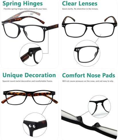 Eyekepper Ultrathin Flex Frame 5-Pack 80's Reading Glasses Black Frame Tortoise Arm +1.75