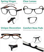 Eyekepper Ultrathin Flex Frame 5-Pack 80's Reading Glasses Black Frame Tortoise Arm +4.0