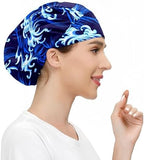 Working Cap with Button and Sweatband Adjustable Tie Back Bouffant Hats Printed Multi Color for Woman Man.Starry Sky