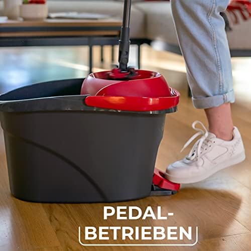 Vileda Ultramax Turbo 2-in-1 Floor Mop Complete Set, Mop with Telescopic Handle, Microfibre Cover and Bucket with Power Spinner, for All Hard Floors, Handle Length 75-130 cm, Eco Packaging
