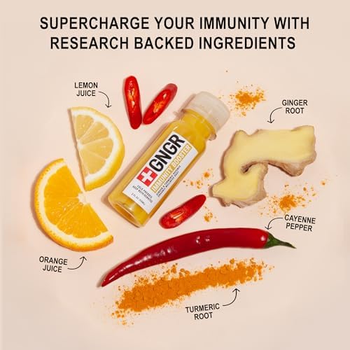+GNGR Immunity Booster – Organic Cold-Pressed Ginger & Turmeric Shots with Orange, Lemon & Cayenne. High-Absorption Curcumin. Ginger Shot for Immune & Digestive Support. 2 fl oz Bottles (12-Pack)