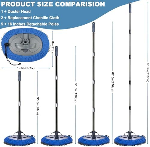 Max 83'' Wall Mop, Wall Cleaner with Long Handle, Ceiling Dust Mop with 15° Labor-Saving Elbow Extension Pole, Baseboard Duster Washer Scrubber, High Reach Window Cleaning Brush, Roof Cleaning Tool