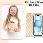 VGOODALL 120pcs Flat Paper Bags, 5x7 Inch Striped Snack & Treat Bags for Cookies, Popcorn & More