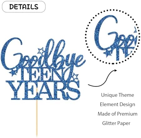 Goodbye Teen Years Cake Topper, Happy 20th 21st Birthday Cake Topper, Legal AF, Happy Birthday Party Cake Decorations Blue Glitter