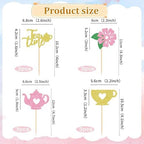 12 PCS Tea Party Cupcake Toppers, Teapot and Floral Theme Cake Decor for Afternoon Tea, Baby Showers, or Garden Themed Parties