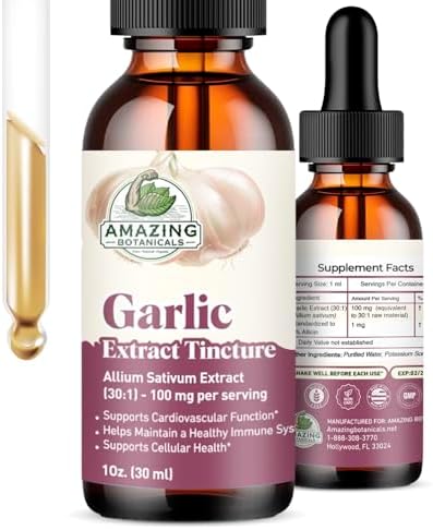 Amazing Botanicals Garlic Tincture – Allium Sativum Herbal Extract – High Potency Liquid Supplement – (1oz)