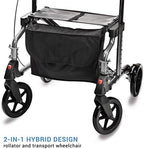 Lumex HybridLX 2-in-1 Hybrid Rollator Wheelchair – Folding Mobility Aid with Seat & Transport Chair Function