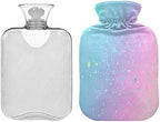 Unicorn Background with Rainbow Hot Water Bottle, 2 Liter Hot Water Bag with Soft Fleece Cover for Hot and Cold Compress