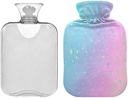 Unicorn Background with Rainbow Hot Water Bottle, 2 Liter Hot Water Bag with Soft Fleece Cover for Hot and Cold Compress