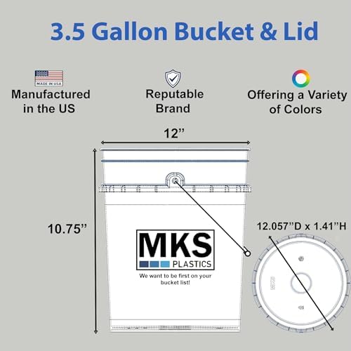 MKS Plastics 3.5-Gallon Bucket with Airtight Lid – Made in USA, Food Grade BPA Free Plastic, Heavy Duty Multi-Use, Metal Handle with Grip, Stackable Storage – Black, 3 Pack
