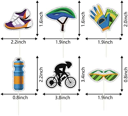 I Love Cycling Happy Birthday Cupcake Toppers, Kids and Adult Birthday Cupcake Decor,Bike Theme Birthday Party Decorations, Bicycle Racing Party Supplies.(Rainbow Glitter)18PCS