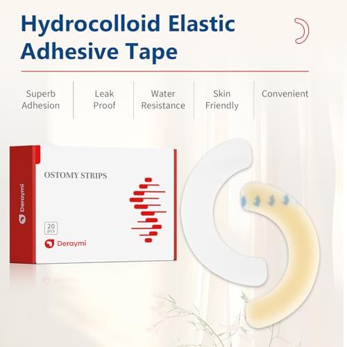 DERAYMI 20 PCS Ostomy Barrier Strips, 2 MM Thickness Elastic Colostomy Tape to Stop Leaks, Latex-Free Medical Grade Hydrocolloid Skin Flange Extenders Stoma for Colostomy Ileostomy Bags Pouches