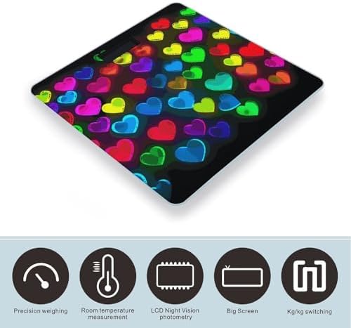 Rainbow Hearts Bathroom Scale with Sturdy Tempered Glass Digital Weight Scales for People Clear LED Backlight Display Personalized Digital Scale for Body Weight 400lb-