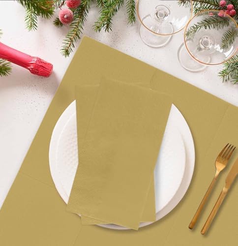 SietDESEO 50 Pieces 3-ply Gold Napkins Disposable 13 x 15.7 Inches Guest Bathroom Napkins Disposable Hand Towels for Bathroom Wedding Birthday Party Christmas Paper Dinner Napkin