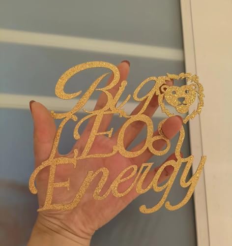 Big Leo Energy Cake Topper, happy birthday cake decorations for Leo, 12 Constellation Zodiac Theme Leo Birthday Party Decoration,Gold Glitter
