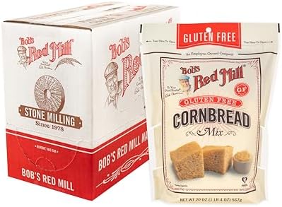 Bob's Red Mill Gluten Free Cornbread Mix, 20oz (Pack of 1) - Gluten Free, Kosher, Package makes one 9”x9” Pan or 12 Muffins - Moist, Light Texture
