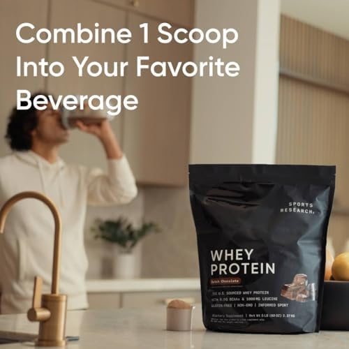 Sports Research Whey Protein Isolate - Sports Nutrition Protein Powder 25g per Serving - 2.27lb Bag Whey Protein - Dutch Chocolate Bulk Protein Powder, 25 Servings