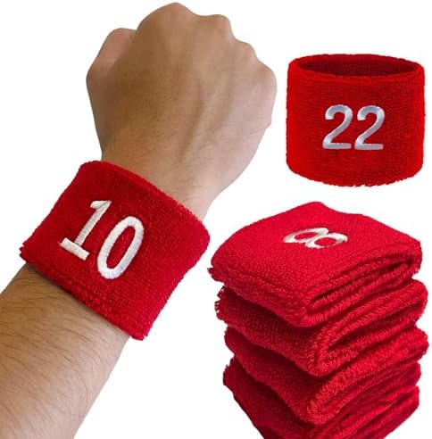Couver Unisex Red Sports/Athletic with Number Embroidery Sweat Wristband, 1 Piece